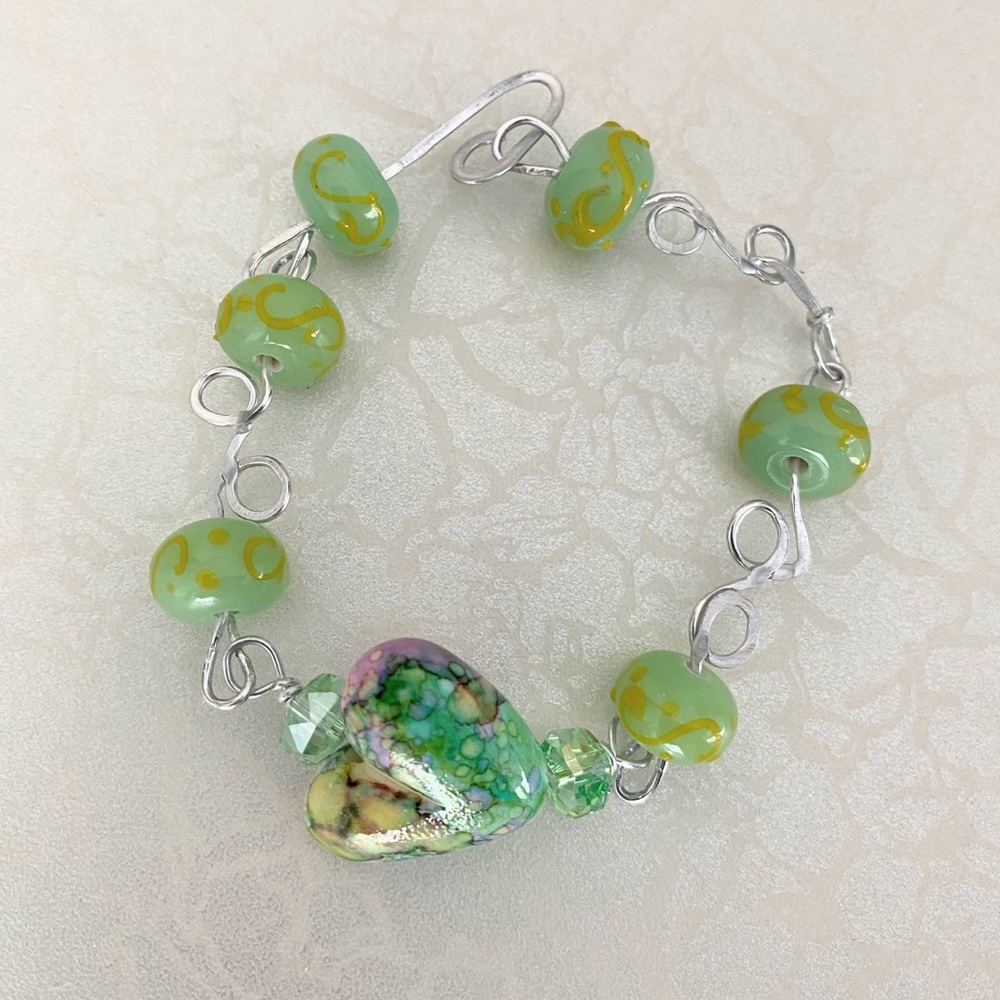 Handcrafted Green Heart Bead Bracelet - Women's Jewelry